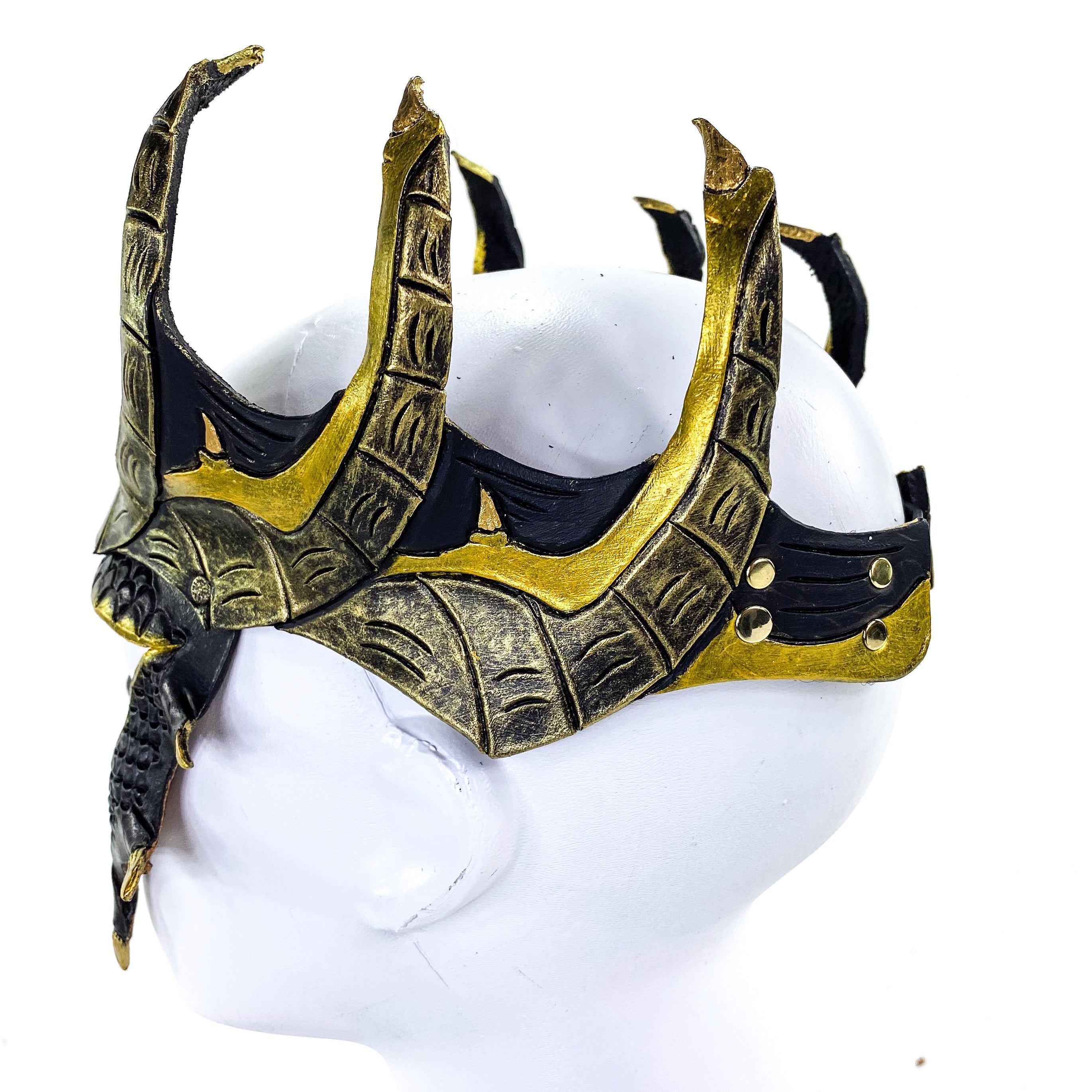 Dragon Crown Eye Mask - Handmade Genuine Leather - Masquerade, Halloween or Cosplay Costume