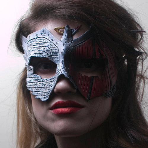 Angel Devil Handmade Genuine Leather Mask in Red and White for Masquerades Halloween or Cosplay- Good vs. Evil