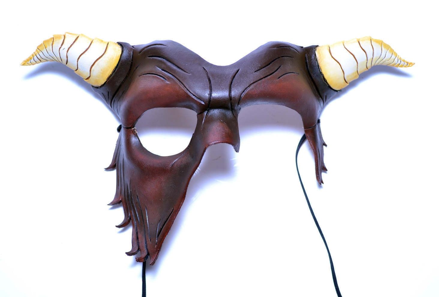 Beast of the Opera - Handmade Genuine Leather Mask with Horns in Natural Colors