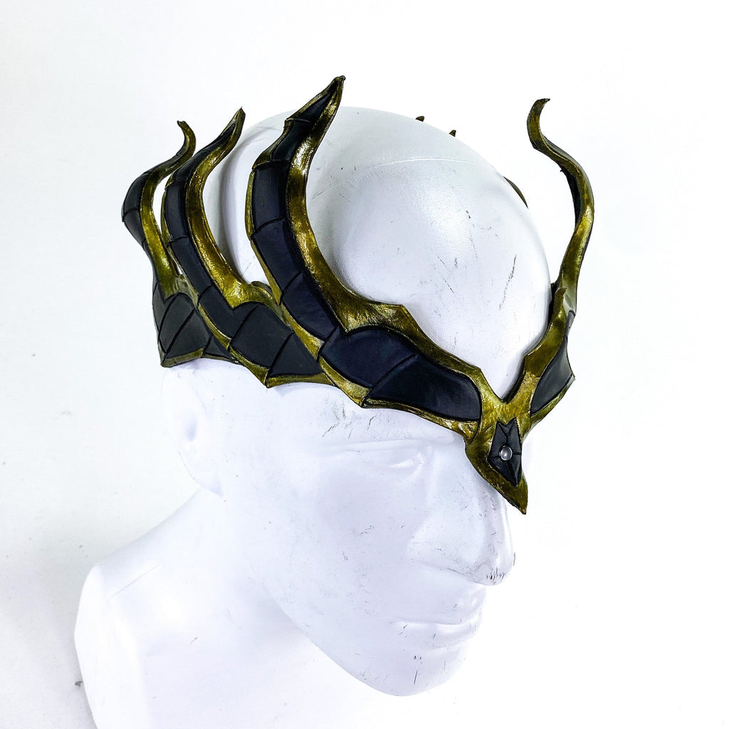Masquerade Crown of Handmade Genuine Leather in  Green and Black