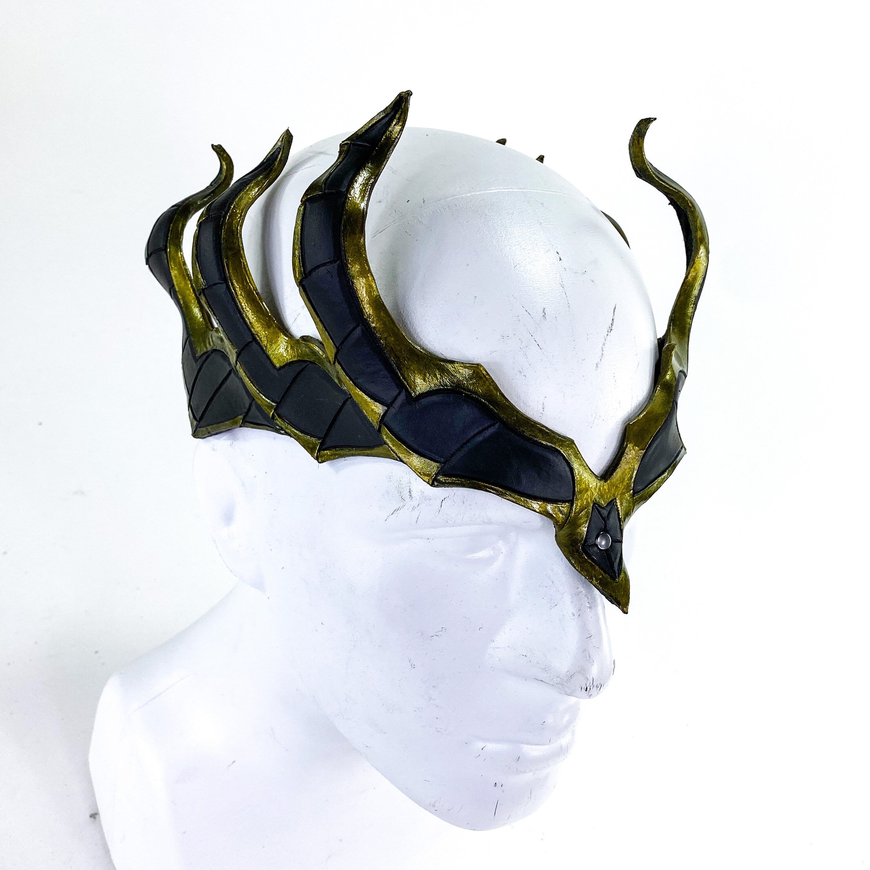 Masquerade Crown of Handmade Genuine Leather in  Green and Black