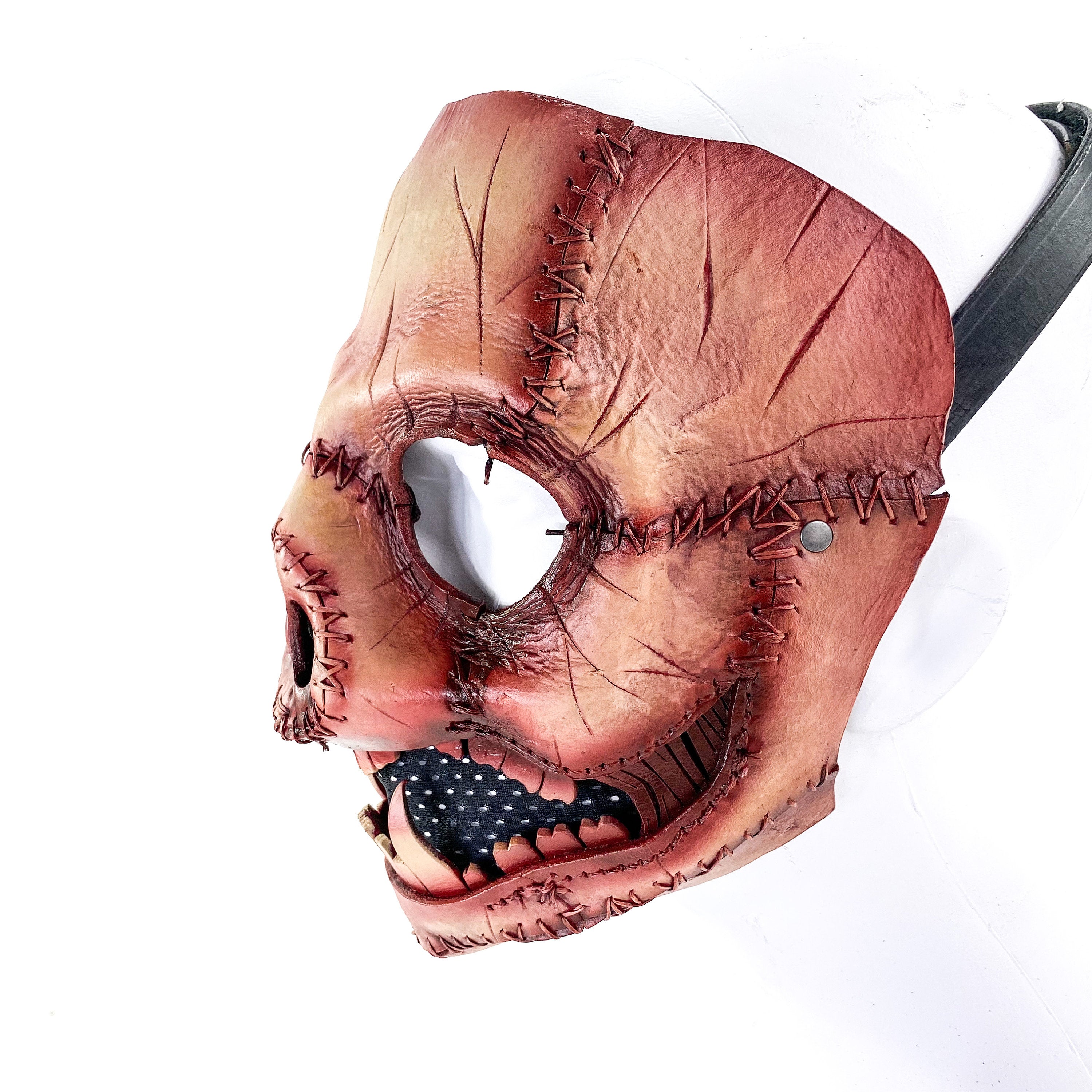 Evil Swine - Genuine Leather Mask - Freshly Butchered Horror Pig  - Handmade Full Face Cover for Halloween or Performance Costume