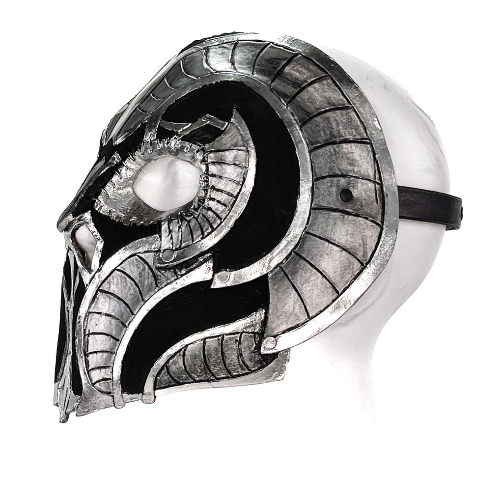 Battle Mask - Handmade Genuine Leather Mask in Silvers and Matte Black