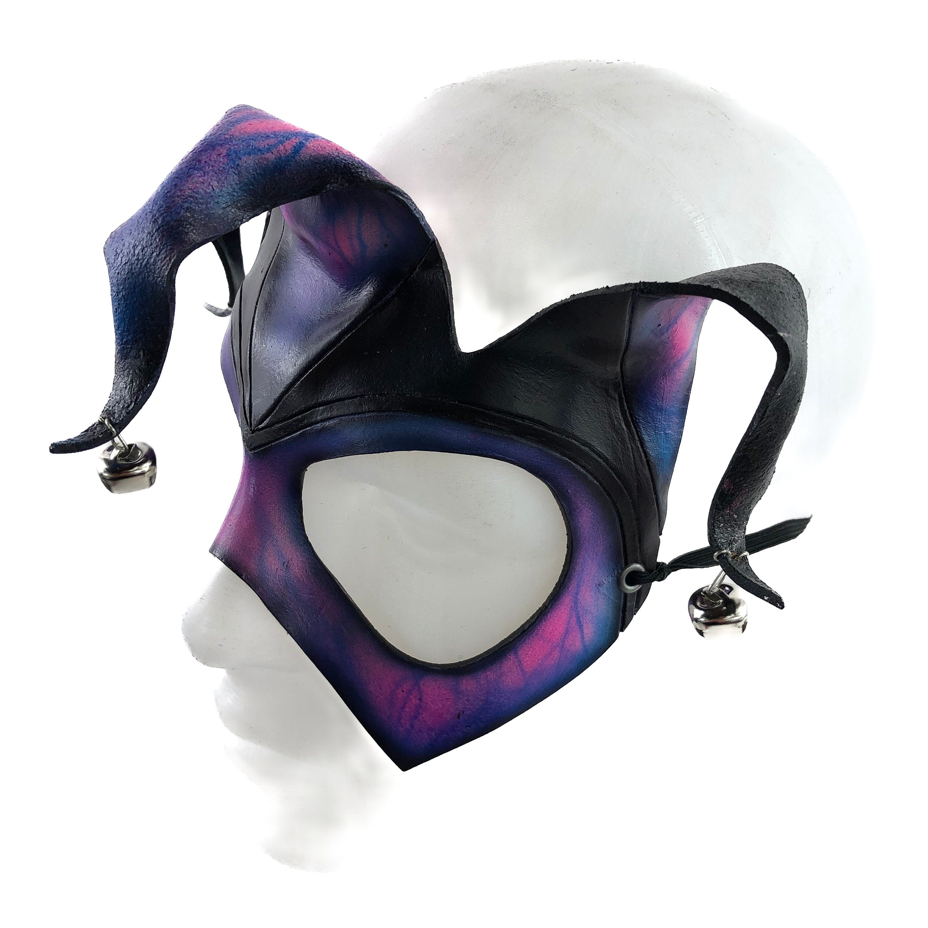 Handmade Genuine Leather Jester Mask in Blue and Pink