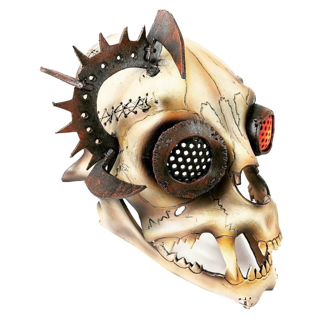 Handcrafted Genuine Leather Dimensional Cat Skull Robot Mask