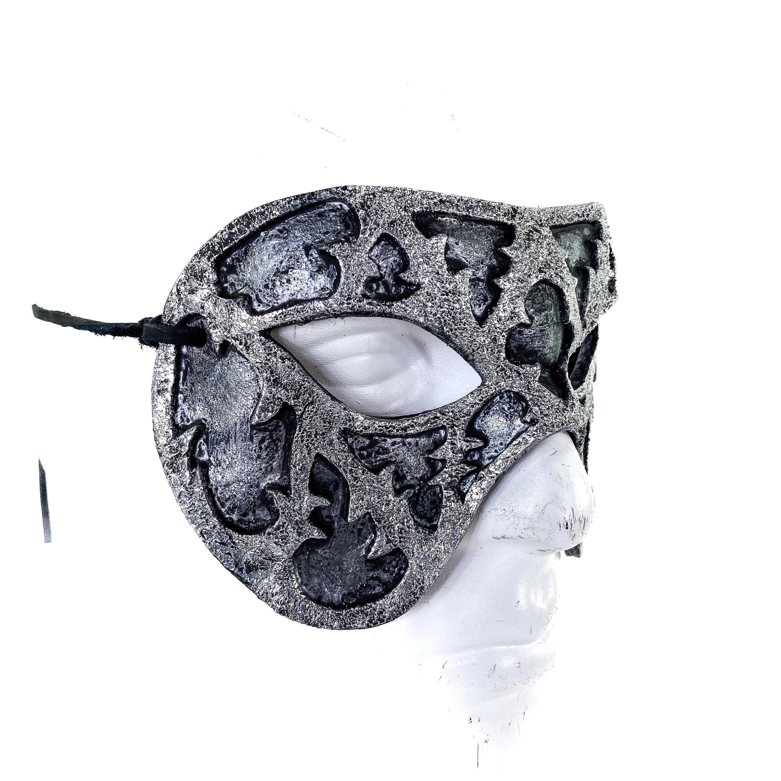 Dual Layer Handmade Genuine Leather Mask in Silver and Black
