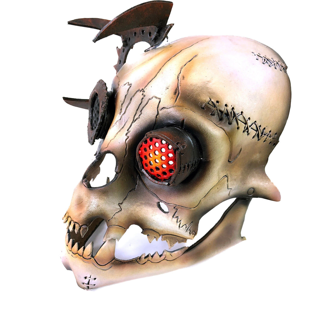 Handcrafted Genuine Leather Dimensional Cat Skull Robot Mask